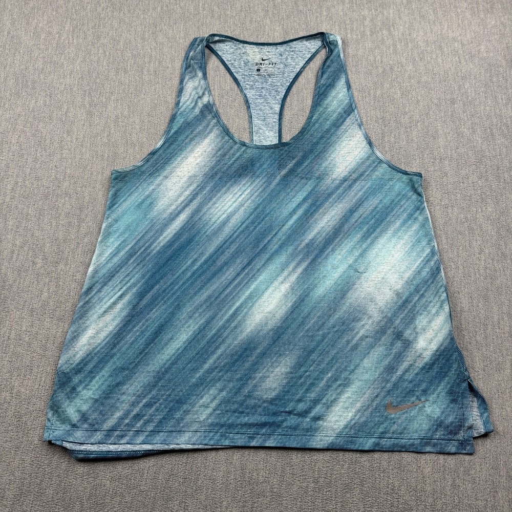 Nike Tank Top Women's Large Blue Printed Breathe Dri-Fit T-Back Workout Gym Yoga